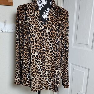 Express Portofino Leopard Print Button-Down Shirt Size Large